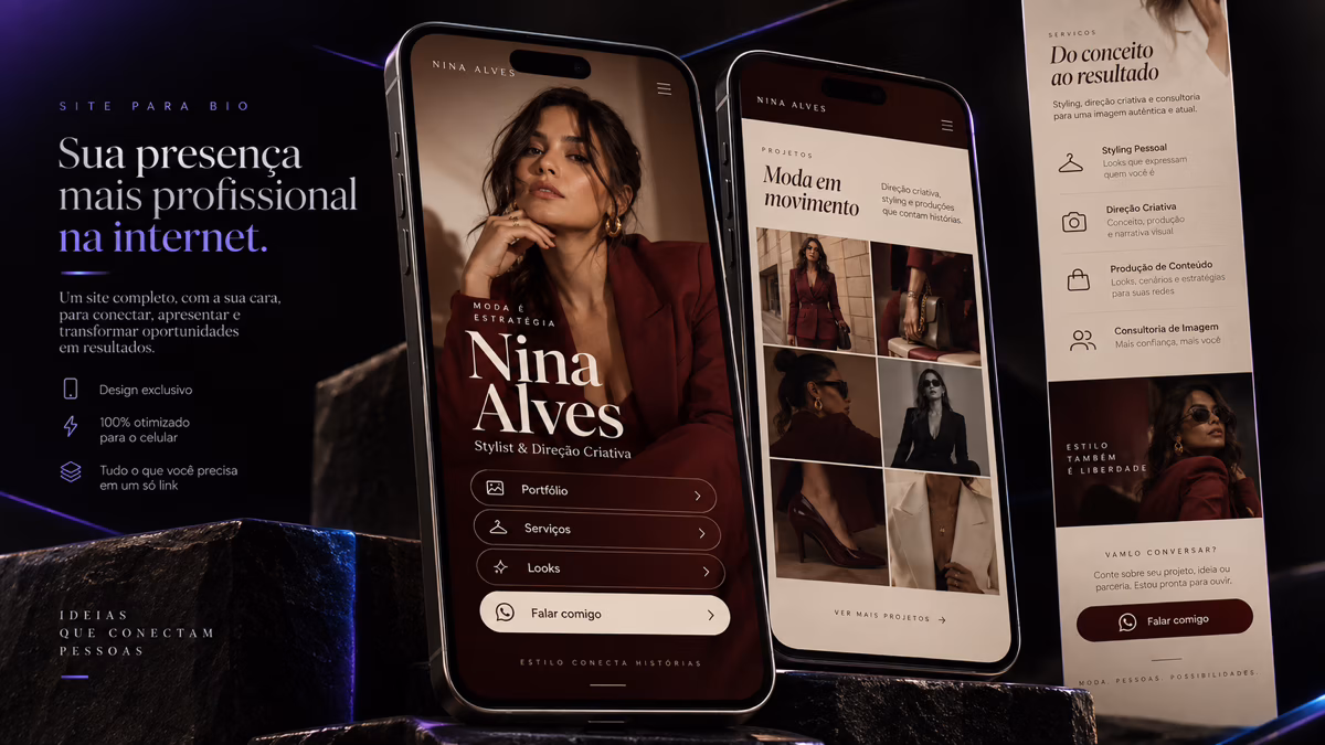Nina Alves — Site para Bio de stylist com portfólio, serviços e contato